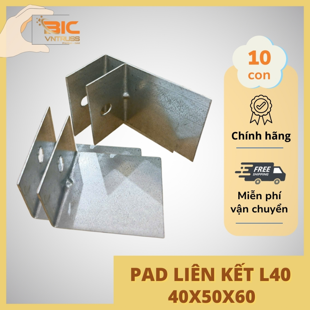 Ke Chữ L Hay Ke Góc Vuông BICVNTRUSS L40 Dày 2mm Bản Mã Liên Kết, Thép Mạ Kẽm Chống Rỉ  - 3 Cái
