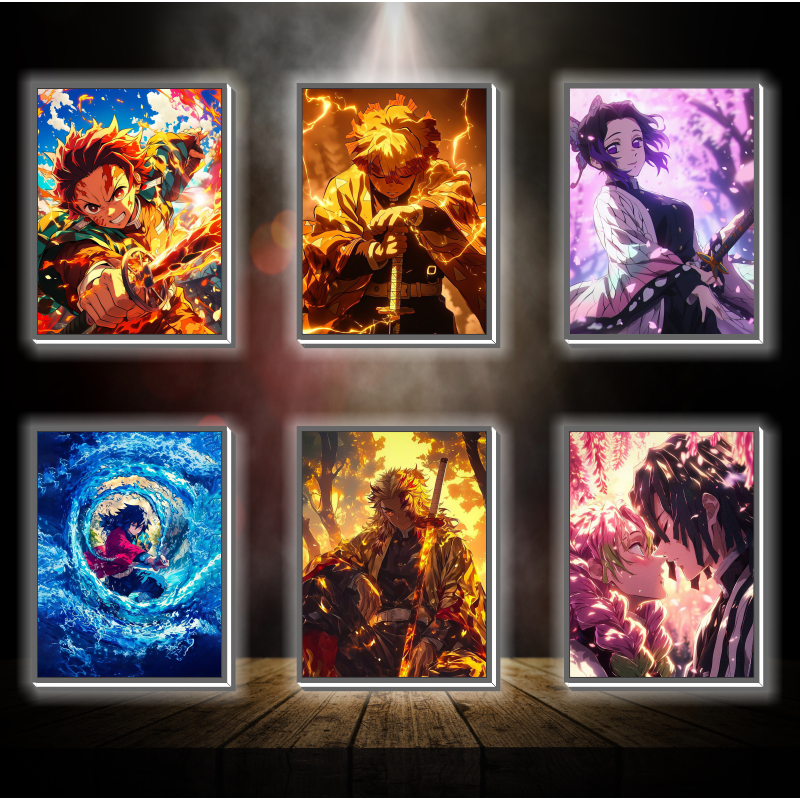  Tranh đèn led 3D đổi màu KIMETSU - Tranh đèn led 3D ANIME trang trí bàn làm việc đèn ngủ 