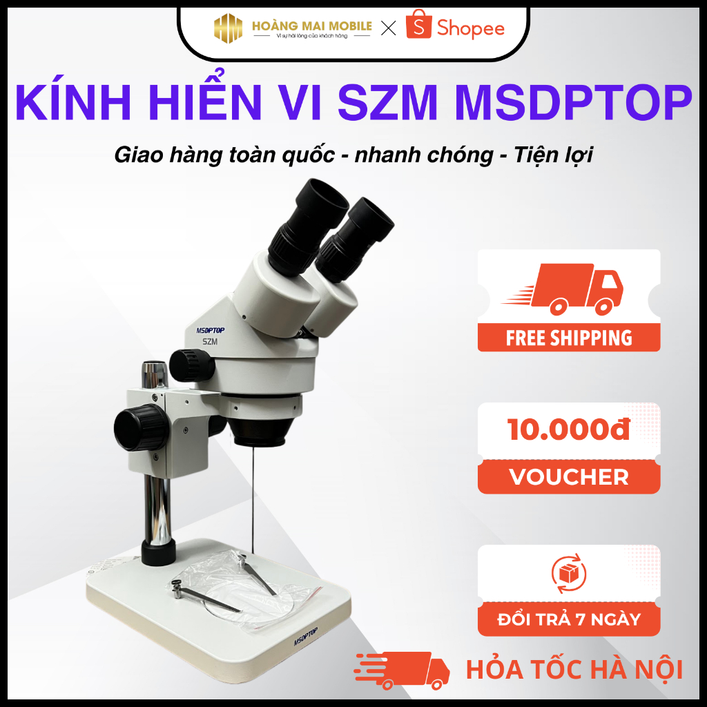 Kính hiển vi 2 mắt SZM MSDPTOP 7045P. Thị kính WF10X/20mm, độ phóng đại 7X-45X, kèm đèn