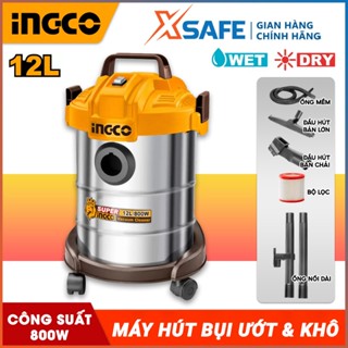Máy hút bụi INGCO VC14122 mô tơ dây đồng 800W, bình chứa kim loại dung tích 12L, ống ruột gà 1.5m, dây nguồn 2.3m