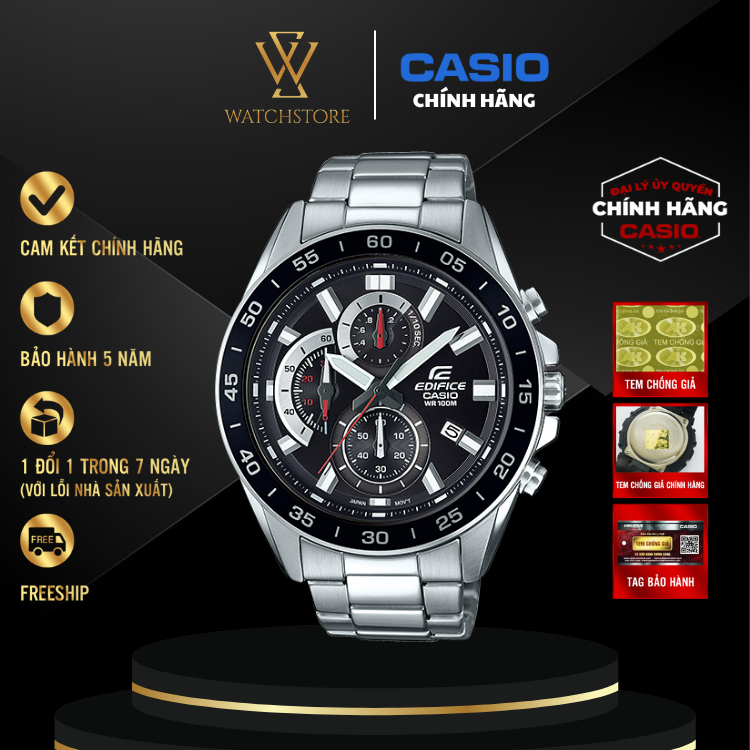Đồng Hồ Nam Casio Edifice EFV-550D-1AVUDF Màu Đen Mặt Kính Khoáng 47mm Chống Nước Dây Kim Loại Chính