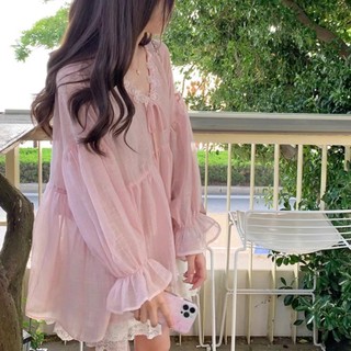  Áo kiểu nữ tay dài babydoll Hàn Quốc tay phồng đi chơi mùa hè nhẹ nhàng tiểu thư   ÁO HOA CỔ   