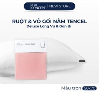 Combo Ruột Gối Deluxe và Vỏ Gối nằm lụa Tencel 60s À Ơi Concept size 50x70cm màu trơn Hỗ trợ giấc ngủ tự nhiên