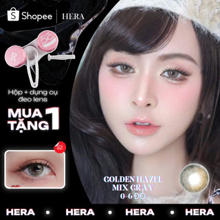  Kính Áp Tròng Hera Nâu Ánh Kim Pha Xám 0 - 6 Độ GOLDEN HAZEL MIX GRAY Nhập Khẩu Hàn Quốc Lens Cận 6 Tháng 
