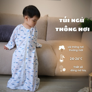 Túi ngủ thông hơi vải mesh Hàn Quốc,Túi ngủ mặc hè cho bé có đóng mở tay, size từ 6-12kg