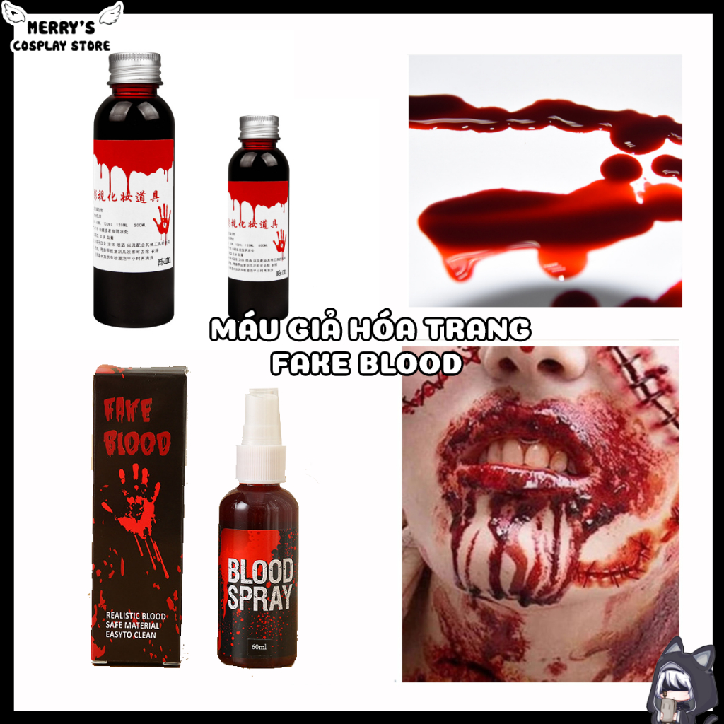 Chai 30ml/60ml/120ml Máu Giả Hóa Trang Dạng Lỏng Màu Đỏ Fake Blood Chuyên Dùng Cosplay Haloween Ma Cà Rồng