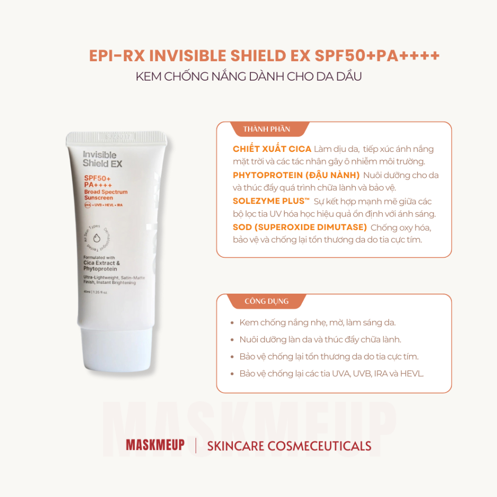 [TEM PHỤ] Kem Chống Nắng Epi-Rx Invisible Shield EX SPF 50+ PA++++ cho da dầu