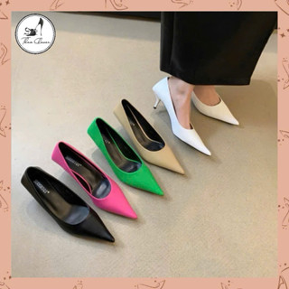 (6CM-FORM 1.5) Giày cao gót mũi nhọn hậu vuông Âu Mỹ 6cm ( loại 8cm ở link khác )-6cm- 5 màu-THAO CLOVER-SSQ-9586-1