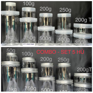 COMBO 5 HỘP NHỰA TRONG SUỐT ĐỰNG THỰC PHẨM ( SEAL LÓT TỰ DÍNH )- SET 5 HỦ PET ĐỰNG THỰC PHẨM chiết Mỹ phẩm 1kg 500g 400g