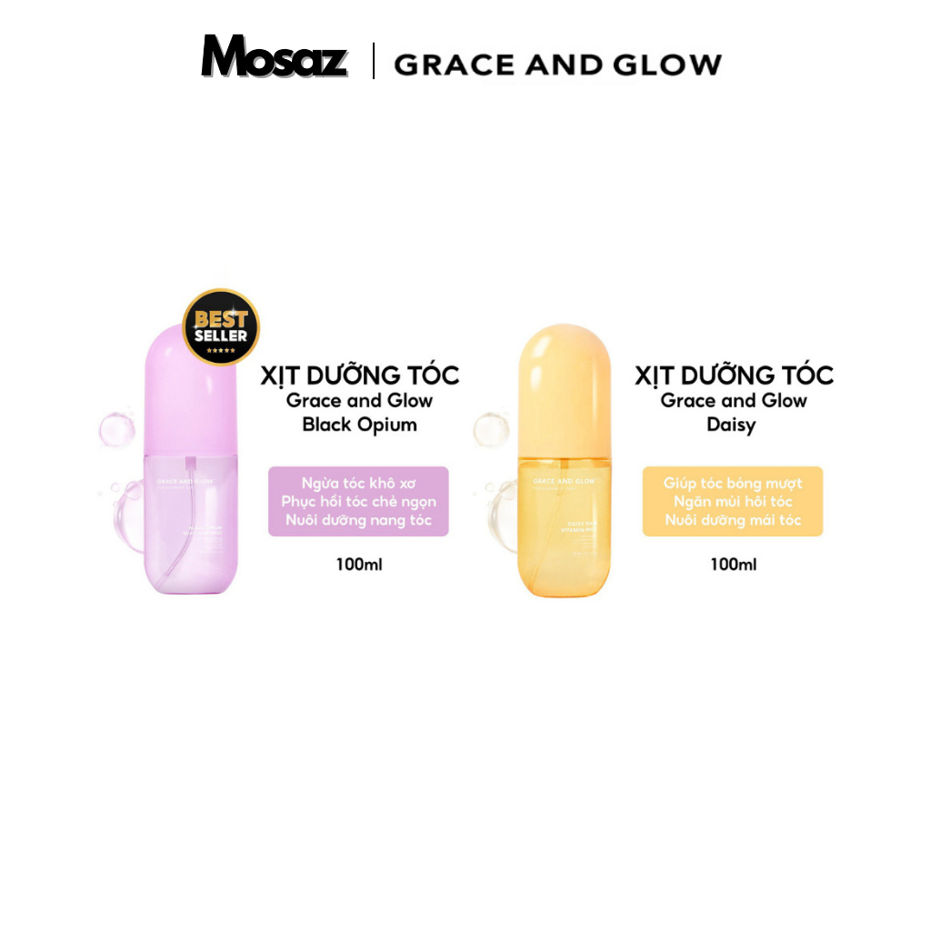 Xịt dưỡng tóc Grace & Glow Black Opium, Daisy Hair ngừa tóc khô sơ, phục hồi tóc,chống xơ rối 100ml