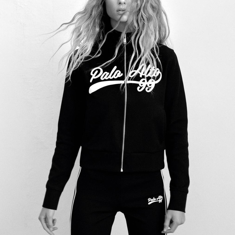 áo khoác Zara made in Morocco thể thao nỉ chữ trắng - nữ