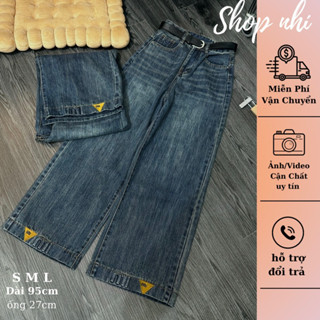 Quần jean nữ nấm lùn ống rộng lưng cao dập miu lai 95cm Size SML Shop Nhí 6748