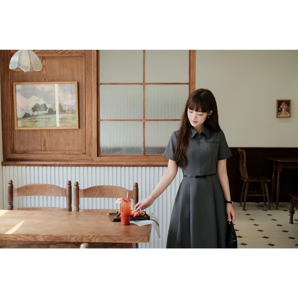 Váy dáng xòe cổ đức đai nơ eo, chất liệu cao cấp thời trang thiết kế Calie vx237 | BigBuy360 - bigbuy360.vn