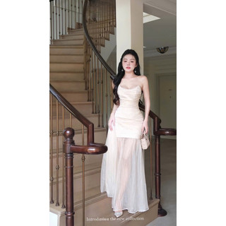 ĐẦM MAXI TƠ CỘT HÔNG KẾT ĐÁ NGỰC