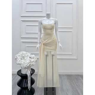 ĐẦM MAXI TƠ CỘT HÔNG KẾT ĐÁ NGỰC