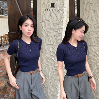 Áo len lông thỏ ngắn tay mùa hè vặn thừng cổ bẻ phối cúc polo form vừa thanh lịch basic DELIZ PL14