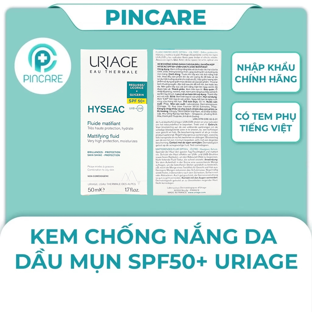Kem chống nắng cho da dầu mụn Uriage Hyseac Fluide SPF50 50ml - Hàng chính hãng - PINCARE Health & Beauty