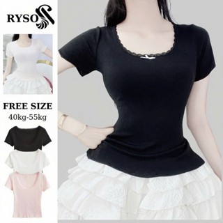 Áo Thun Nữ Tay Ngắn Cổ Vuông Đính Nơ Phối Ren Ôm Body Babytee , Áo Trơn Dáng Ôm Baby Basic Đơn Giản RYSO FASHION