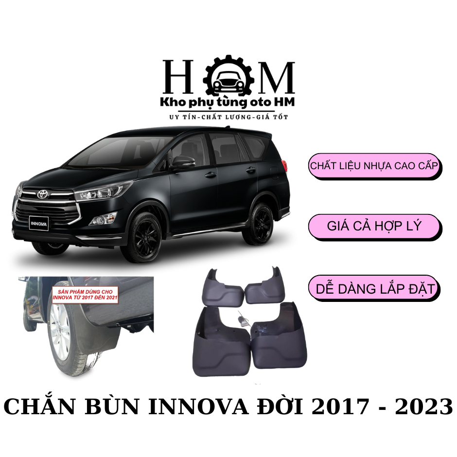 Chắn bùn INNOVA TOYOTA đời 2017 đến 2023, TOYOTA INNOVA 2017-2023, bộ gồm 4 miếng tặng kèm ốc vít
