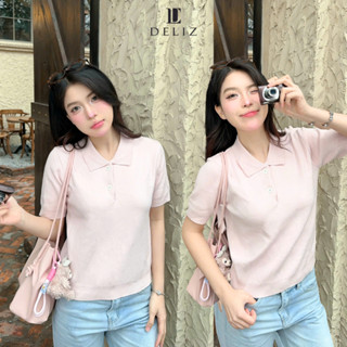 Áo len cộc tay mùa hè phối cổ bẻ cài khuy hình trơn len lông thỏ cao cấp PL03 hàng thiết kế BST mới DELIZ