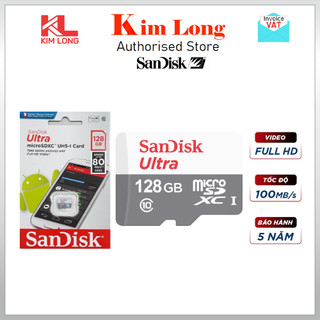 Thẻ nhớ 128gb sandisk micro sd đọc 100mb/s ultra uhs-i - bảo hành 5 năm chính hãng