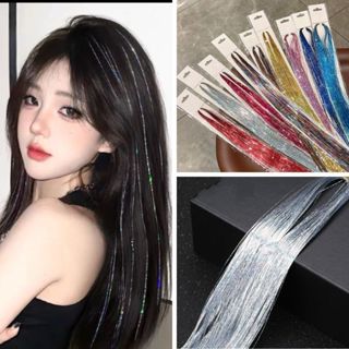 Tóc giả tóc nối kim tuyến dùng để trang trí cho tóc lấp lánh 120 sợi line kim tuyến nối tóc gảy light cho nữ dự tiệc