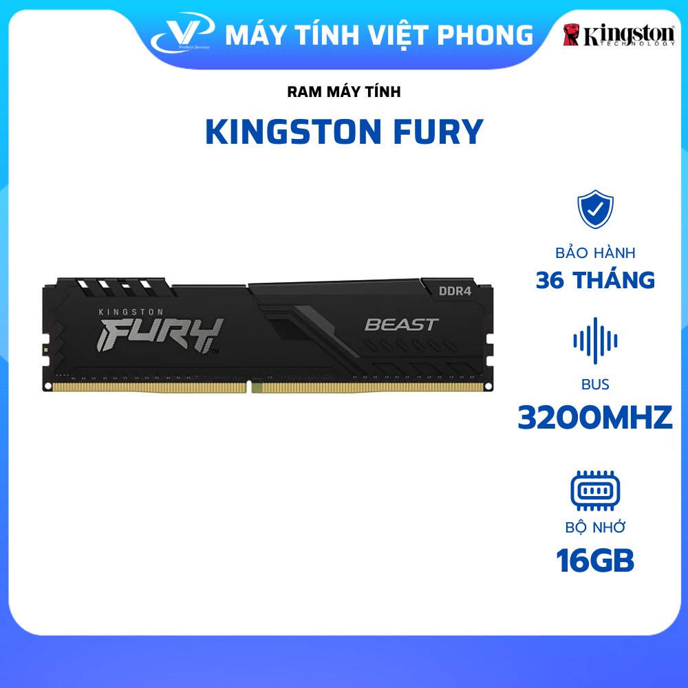 BỘ NHỚ TRONG RAM KINGSTON FURY BEAT BLACK 16GB 8GB DDR4 3200Mhz (KF432C16BB1/16)