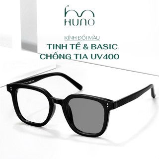 Kính đổi màu nam nữ HUNO, Kính mắt thời trang thiết thế gọng vuông, thiết kế 2 chấm basic mà vẫn rất thu hút - KR42