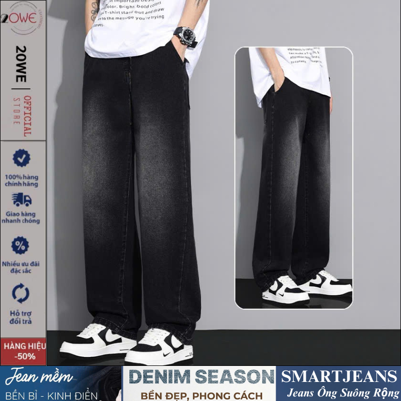 Quần Jean Đen Nam Ống Rộng DW01 Dáng Suông Chất Vải Dày Dặn Màu Wash Xám Trầm SMOKE V.1 - 20WE | BigBuy360 - bigbuy360.vn