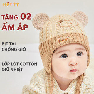 Mũ Len Bịt Tai Cho Bé Lót Cotton Chống Gió Ấm Áp Mùa Đông HATTY TU08 Mũ Len Cho Trai Bé Gái Sơ Sinh 1 Tuổi 2 Tuổi