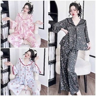  Đồ ngủ nữ BIGSIZE dưới 70kg Lụa Latin Cao Cấp - Đồ Bộ Pyjama Tay Loe Quần Dài Có Túi Shopkieu_95 