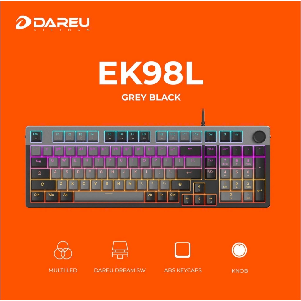 Bàn phím cơ Dareu EK98L Grey Black (MULTI-LED) | BigBuy360 - bigbuy360.vn