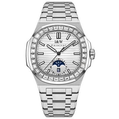 Đồng hồ nam chính hãng I&W Carnival 735G2-T1 Kính chống xước,Chống nước 50m,Bh 24 tháng,Máy cơ (Automatic),dây kim loại