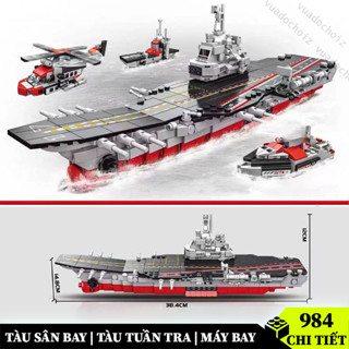 [ 984 chi tiết ] Mô hình lắp ráp tàu chiến sân bay, đồ chơi máy bay kèm 8 nhân vật swat