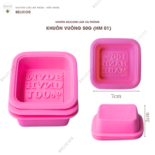 Khuôn xà phòng handmade DIY 50G - Khuôn silicone hình vuông có khắc chữ (HM01)