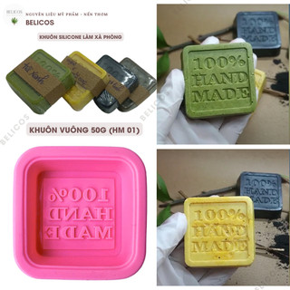 Khuôn xà phòng handmade DIY 50G - Khuôn silicone hình vuông có khắc chữ (HM01)