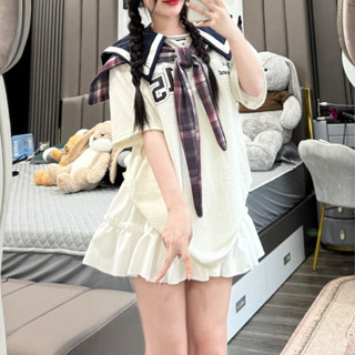  Áo Phông Thủy Thủ Số 15 Phối Khăn Kẻ Sọc Caro Thắt Nơ- Áo phông unisex nam nữ basic phong cách hàn quốc ulzzang freesize 