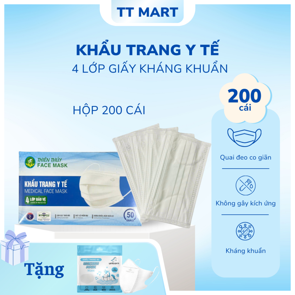 [ KTYT] [Hộp 50 Cái] Khẩu Trang Y Tế TT MART 4 Lớp Giấy Kháng Khuẩn Chính Hãng L2