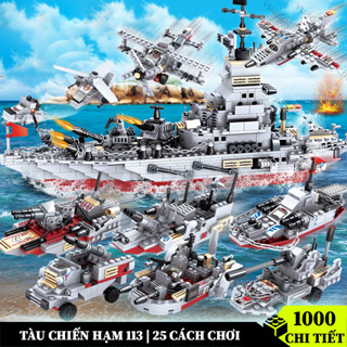 [1000 Chi Tiết] Mô Hình Lắp Ráp Tàu Chiến VuaDoChoiZ TC1000, Logo xếp hình Tàu Chiến 1000 Chi Tiết - Kèm Lính Hải Quân