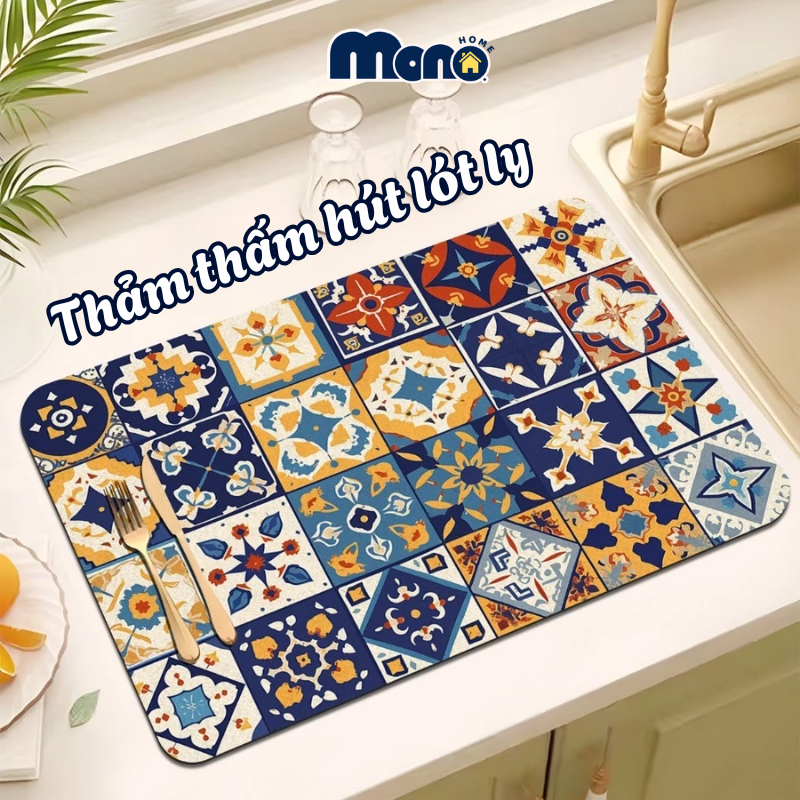 Thảm Thấm Hút Nước Nhà Bếp Nhanh Khô MONO, Thảm Lót Ly Thấm Nước Chất Liệu Da Napas Đế Cao Su Chống 