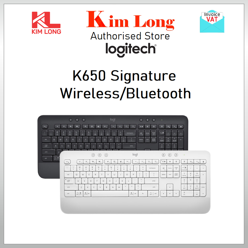Bàn phím không dây Logitech K650 Kết nối Bluetooth/ Usb Wireless, 400-4000 DPI, Bệ tỳ tay công thái 