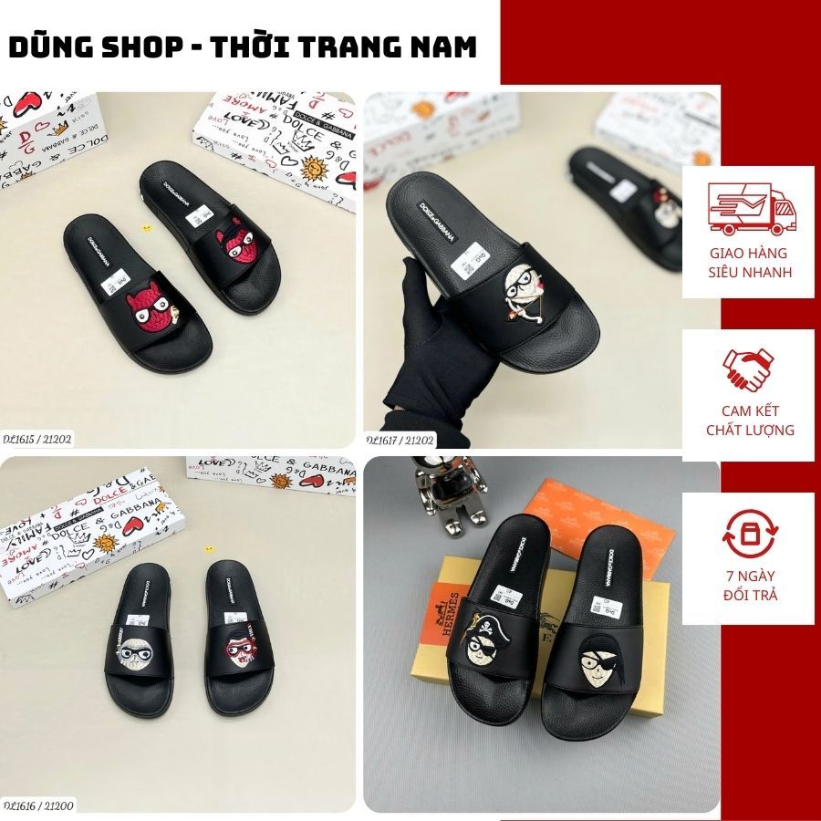 Dép Lê Nam Đê Gờ Logo thêu Mặt Người Cao Cấp - Dép Quai Ngang Đê Gờ Thêu Logo Mặt Quỷ