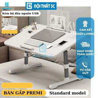 Bàn gấp gọn thông minh ngồi giường làm việc, đọc sách có ổ USB tiện lợi, bàn đa năng nâng hạ chiều cao chân khung nhôm