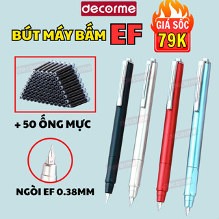4 bút 50 ống mực Bút máy bấm ngòi EF 0.38MM Decorme mực đen xanh đỏ viết đều cực thích mực Muji văn phòng phẩm 0.5mm