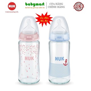 Bình sữa thủy tinh chính hãng nuk 120 - 240ml, ty silicone size s1-m