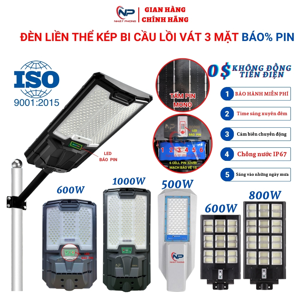 Đèn năng lượng mặt trời Shopnhatphong Đèn led liền thể 200W,600W,1000W công suất lớn,cảm biến chuyển
