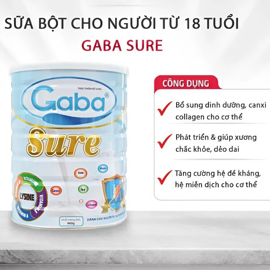 Sữa xương khớp, sữa bột Gaba Sure dinh dưỡng cho người phục hồi sức khoẻ tim mạch loãng xương 900g