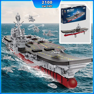 Bộ xếp hình Tàu Sân Bay 2100 chi tiết, Mô hình lắp ráp tàu chiến hạm khổng lồ kèm xếp hình máy bay cho bé