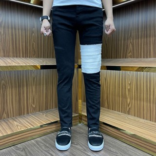 quần bò nam đen trơn khuyết tật tua trắng bốn cúc