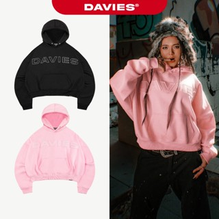 Hoodie mũ to thêu chữ DAVIES nỉ chân cua có túi màu hồng, đen form rộng nam nữ Original | D-HD1